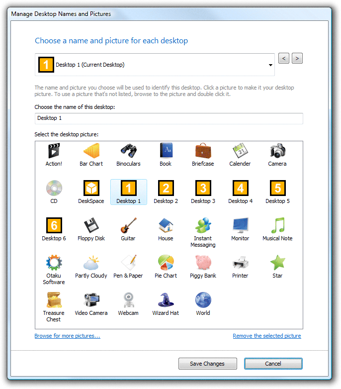 DeskSpace 1.5.7 - Manage Desktop Names and Pictures dialog