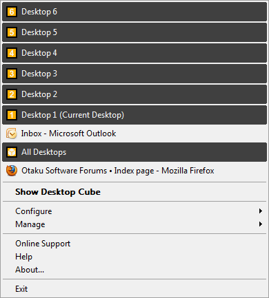 DeskSpace 1.5.7 System Tray Menu