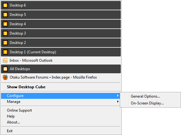 DeskSpace 1.5.7 System Tray Menu