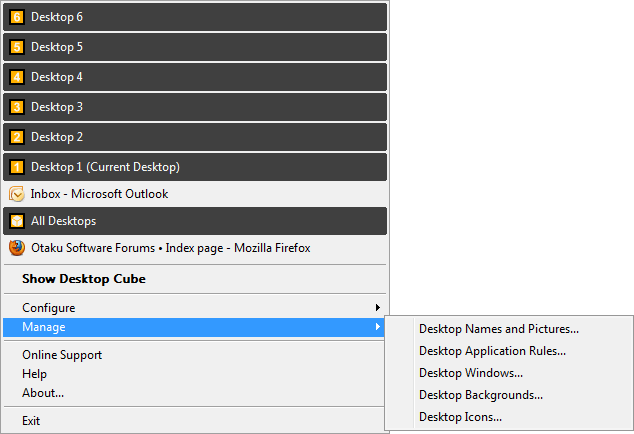 DeskSpace 1.5.7 System Tray Menu