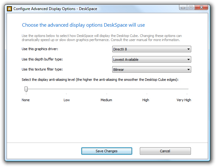 DeskSpace 1.5.8 - Configure Advanced Display Options