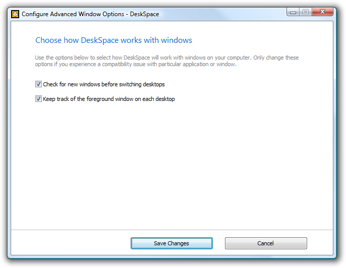 DeskSpace 1.5.8 - Configure Advanced Window Options