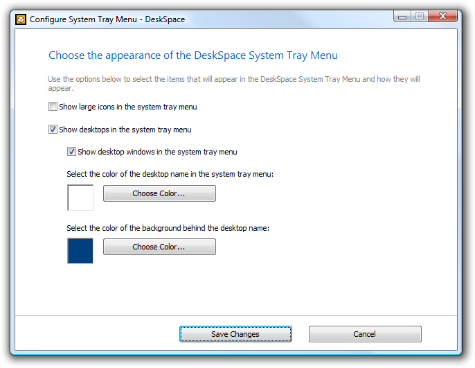 DeskSpace 1.5.8 - Configure System Tray Menu