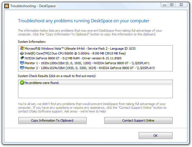 DeskSpace 1.5.8 Troubleshooting