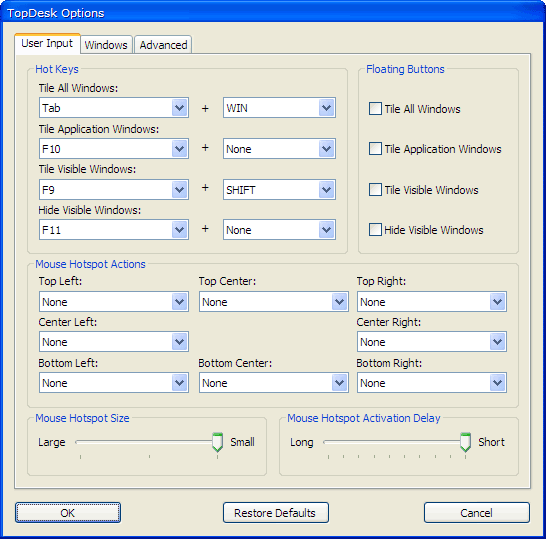 TopDesk 1.5.3 Options Dialog - Win+Tab Hot Key Support.