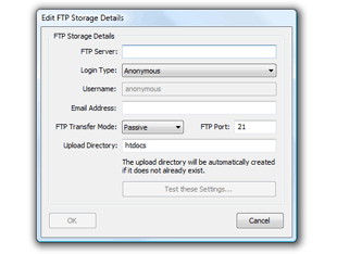 FTP server settings;